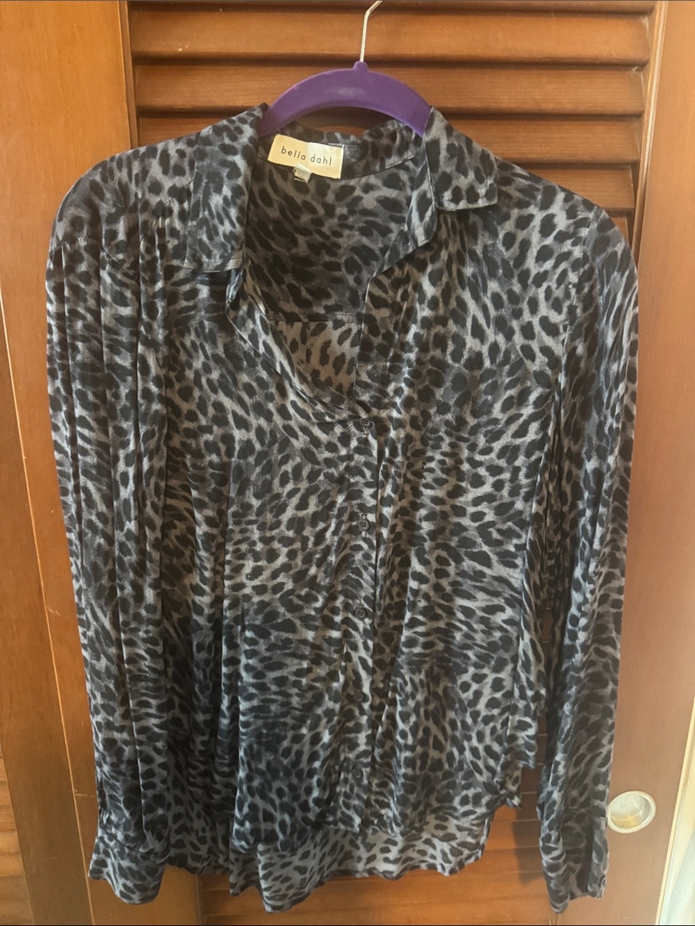 Bella Dahl Black and Gray Leopard-Print Button Shirt